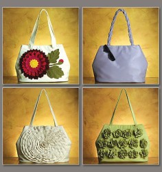 8642 Vogue 4  Lined Strappy Embellished Flowers Handbags 15.5 x 12"  Pattern Uncut